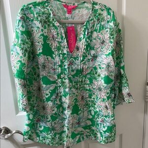 Lilly Pulitzer Green and White Floral Blouse